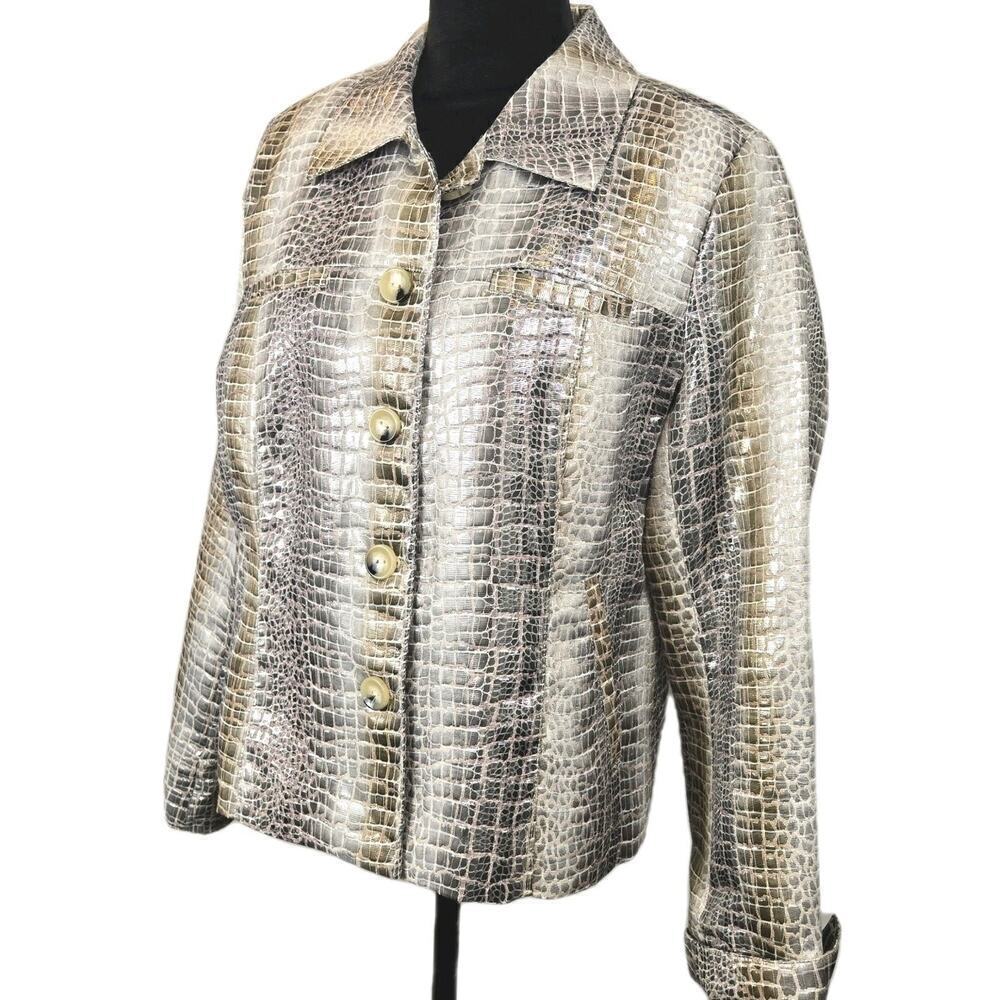 Erin London Shimmering Snakeskin Irridsecent Long Sleeve Jacket LARGE Ombre Glam